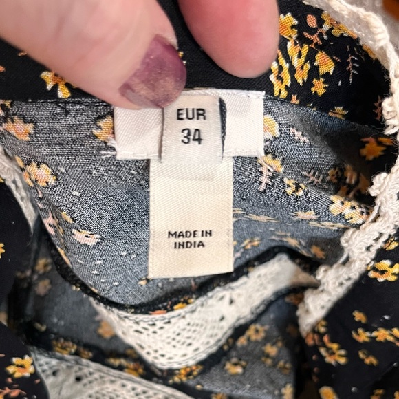 River Island Black Floral Yoke boho
 Long Sleeve mini tunic Dress - Picture 10 of 11